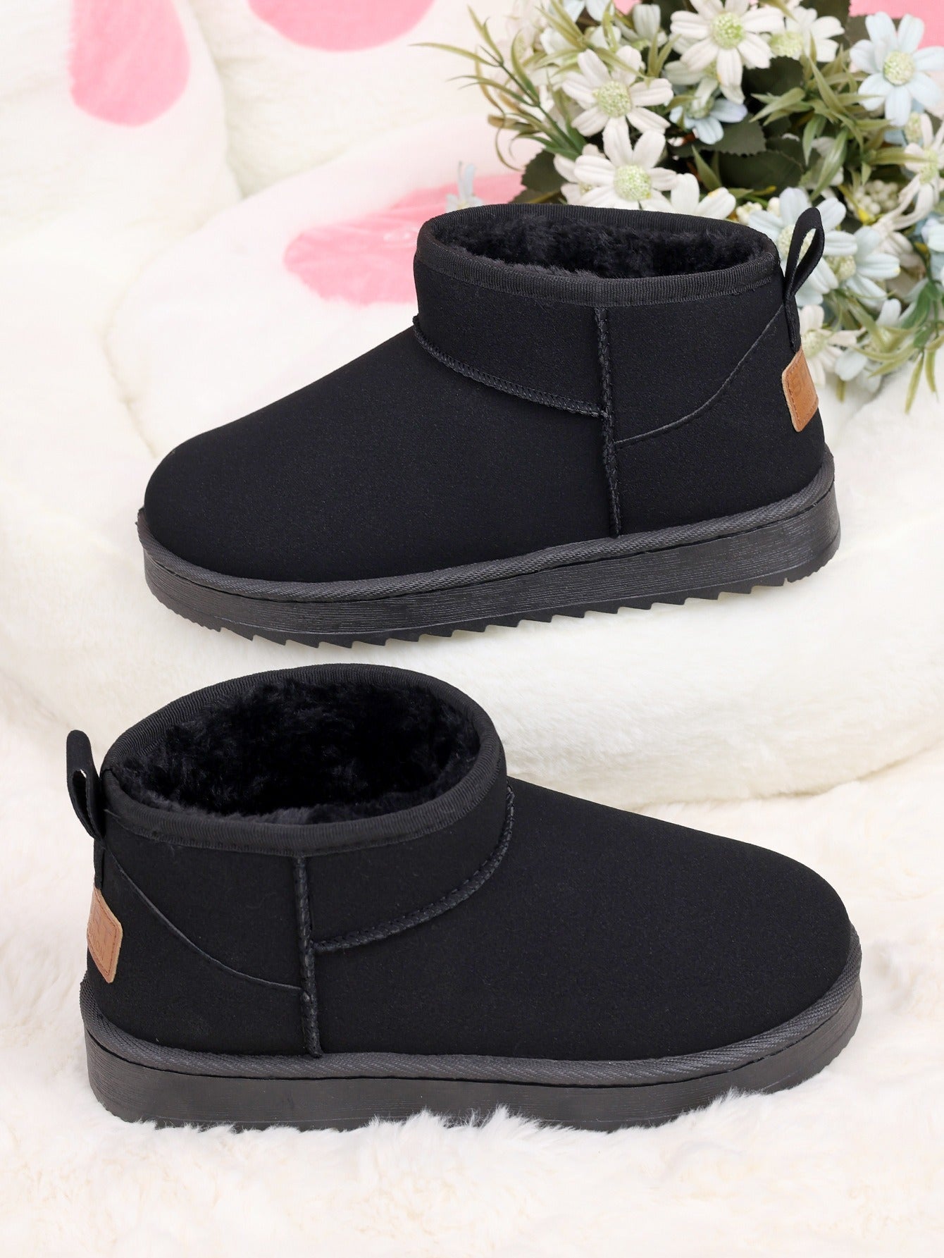 Women's Black Ultra Mini Platform Boots | Faux Fur Lined Ankle Booties, Winter Comfort