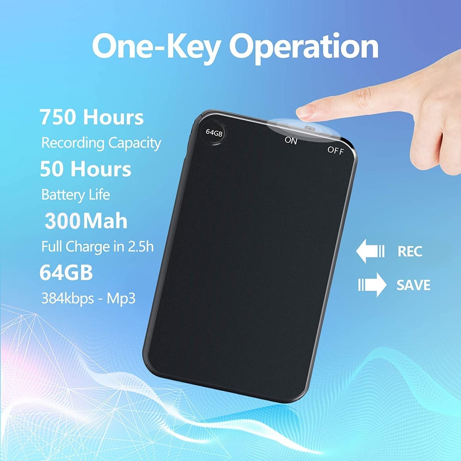 Voice Activated Mini Digital Recorder, Compact Audio Recorder with High-Quality Sound, One-Touch Recording