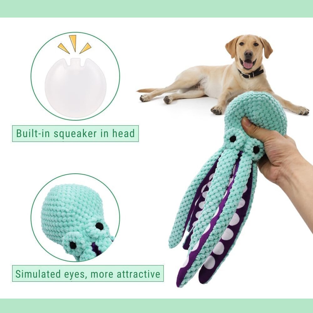 Squeaky Octopus Dog Toy | Plush Chew Toy for Dental Teeth Cleaning