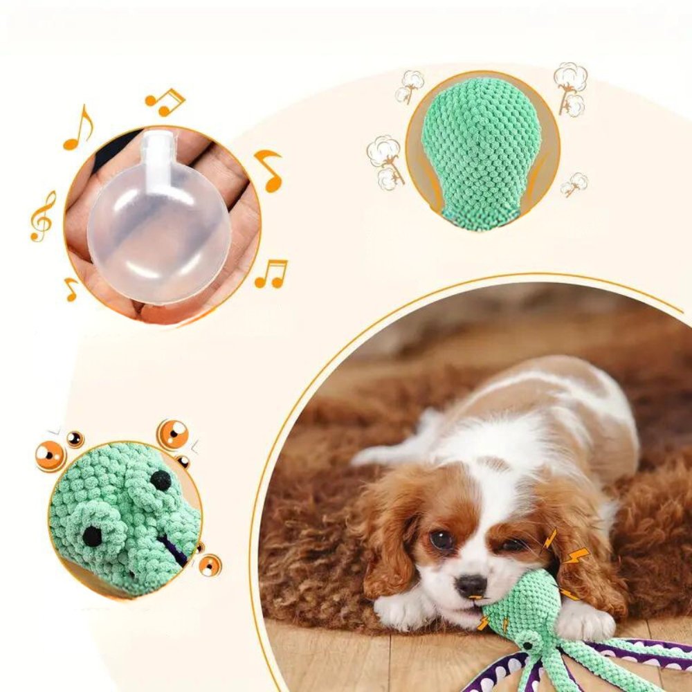 Squeaky Octopus Dog Toy | Plush Chew Toy for Dental Teeth Cleaning