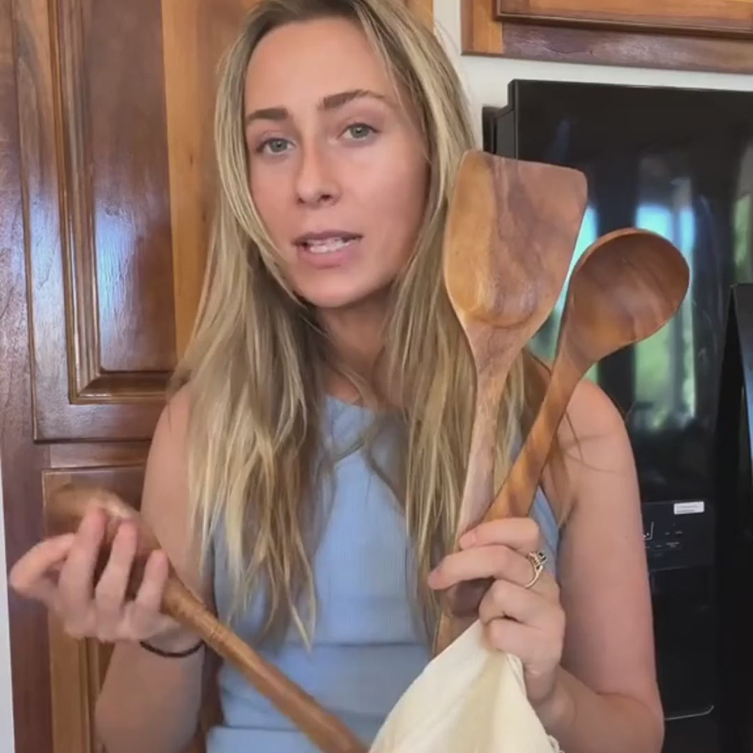 Load video: Wooden Kitchen Utensil Set | Natural Cooking Spoons &amp; Spatulas