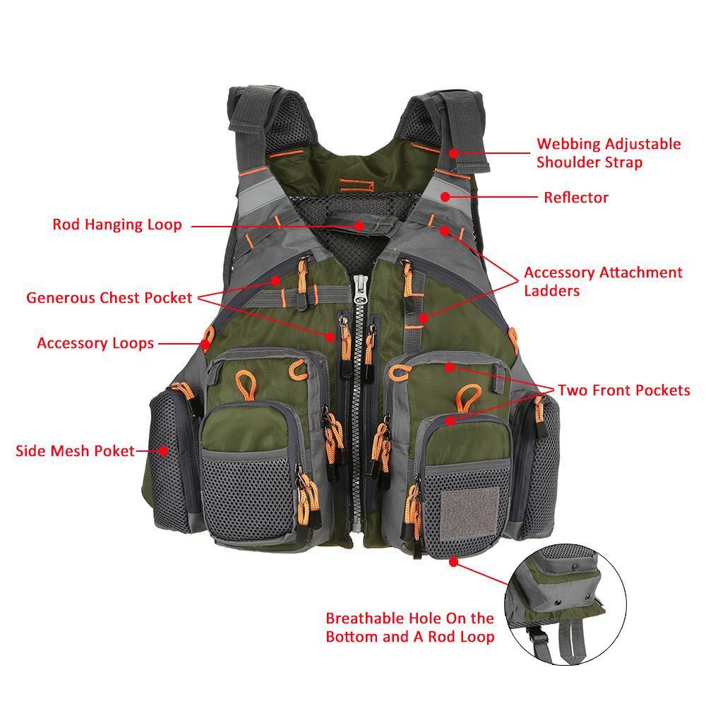 Fishing Life Vest PFD | 11-Pocket Angler & Kayak Tackle Jacket