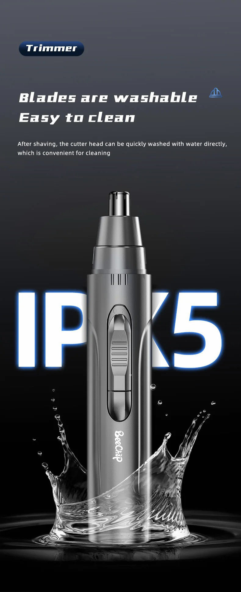 Unisex Rechargeable Electric Nose & Ear Trimmer | Wet/Dry Grooming Tool