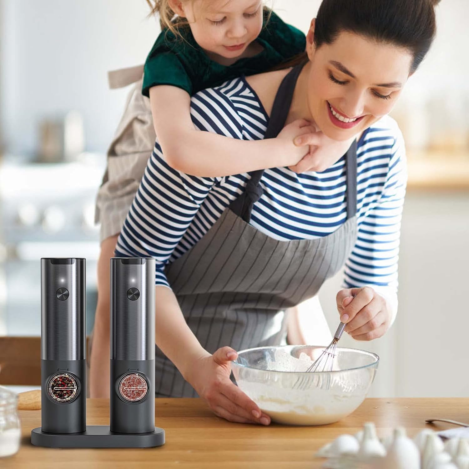 Rechargeable Electric Salt and Pepper Grinder Set with Adjustable LED