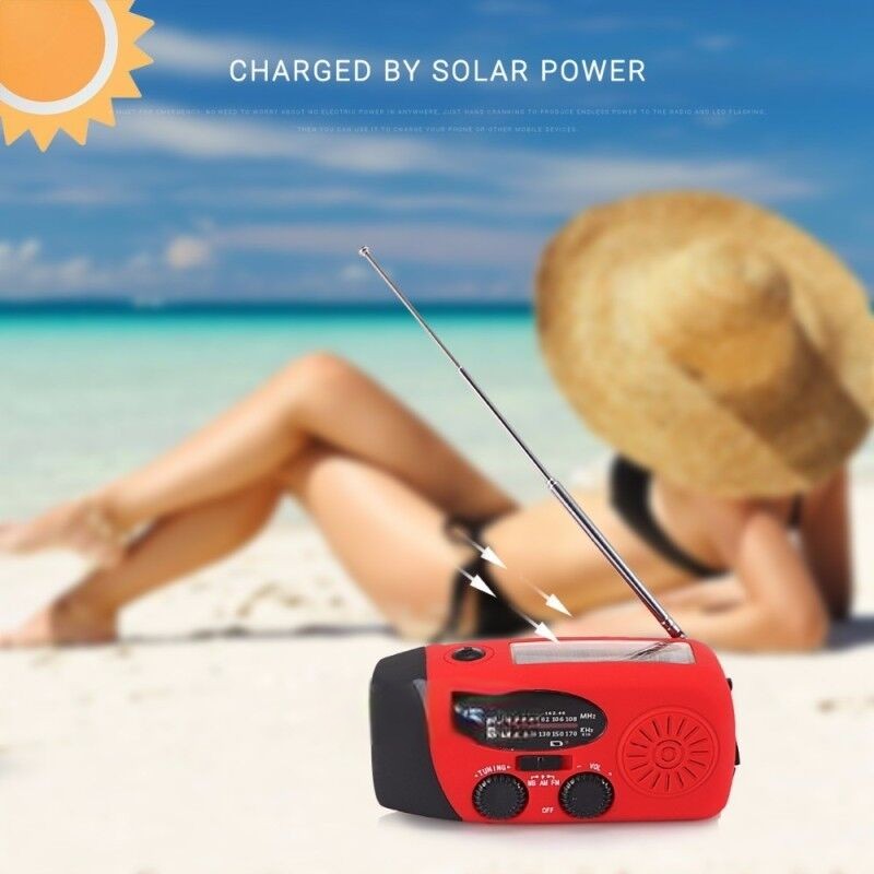 Portable Emergency Solar Radio with Hand Crank, NOAA Weather Alerts, LED Flashlight & 1000mAh Power Bank for Outdoor Survival & Camping