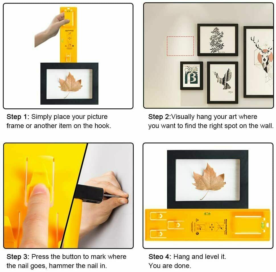 Picture Hanging Tool with Level | Wall Decor Positioning & Marking Ruler