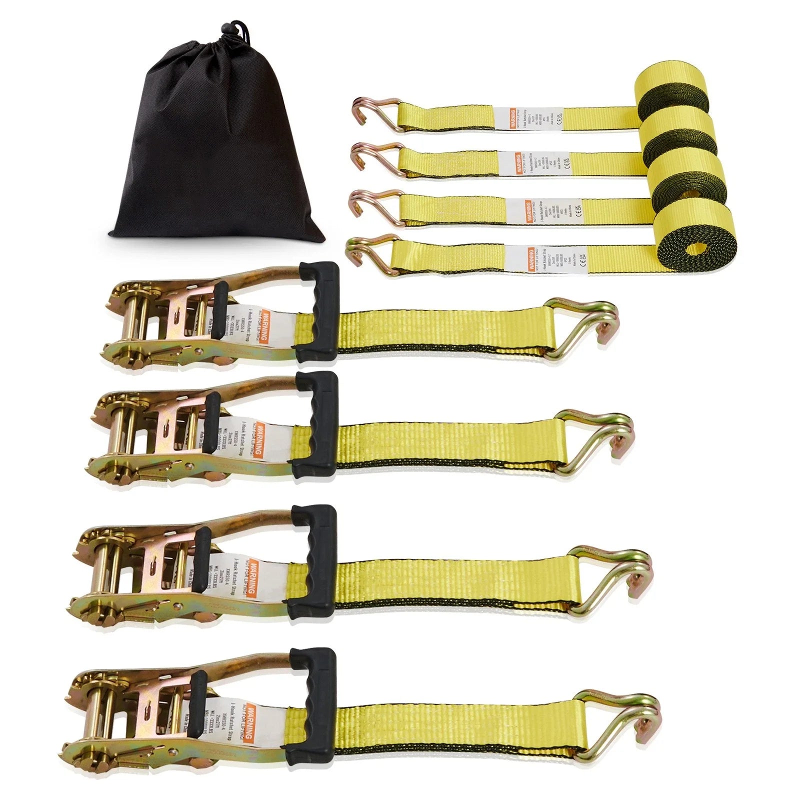 4 Pack Ratchet Tie Down Straps | 5000 lbs, 2" x 15', Heavy Duty Double J Hook