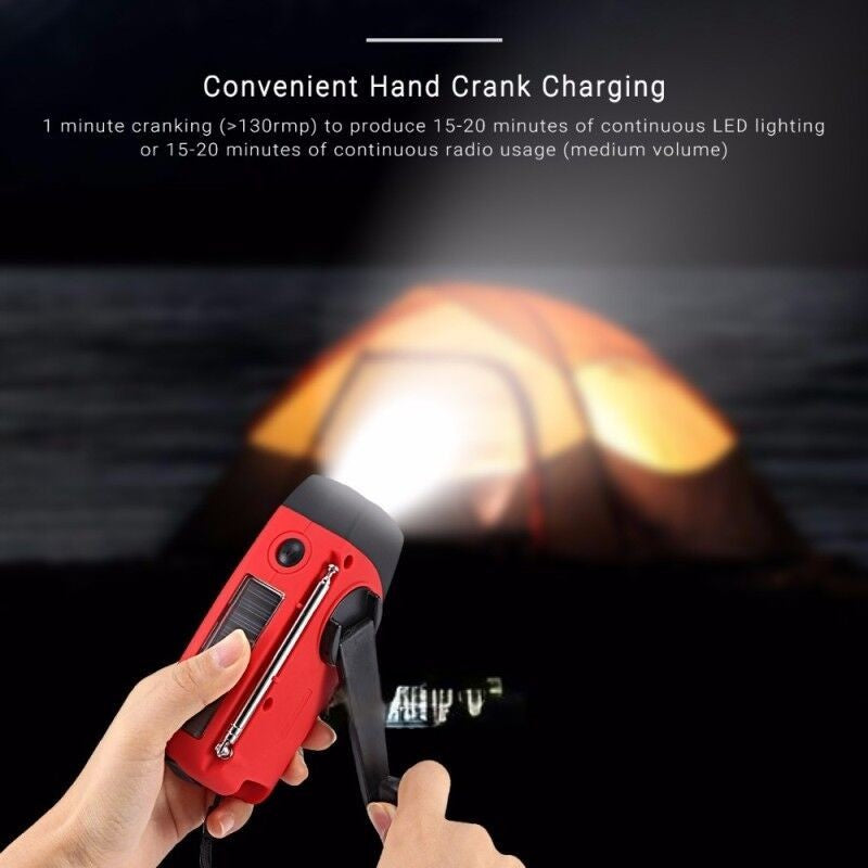 Portable Emergency Solar Radio with Hand Crank, NOAA Weather Alerts, LED Flashlight & 1000mAh Power Bank for Outdoor Survival & Camping