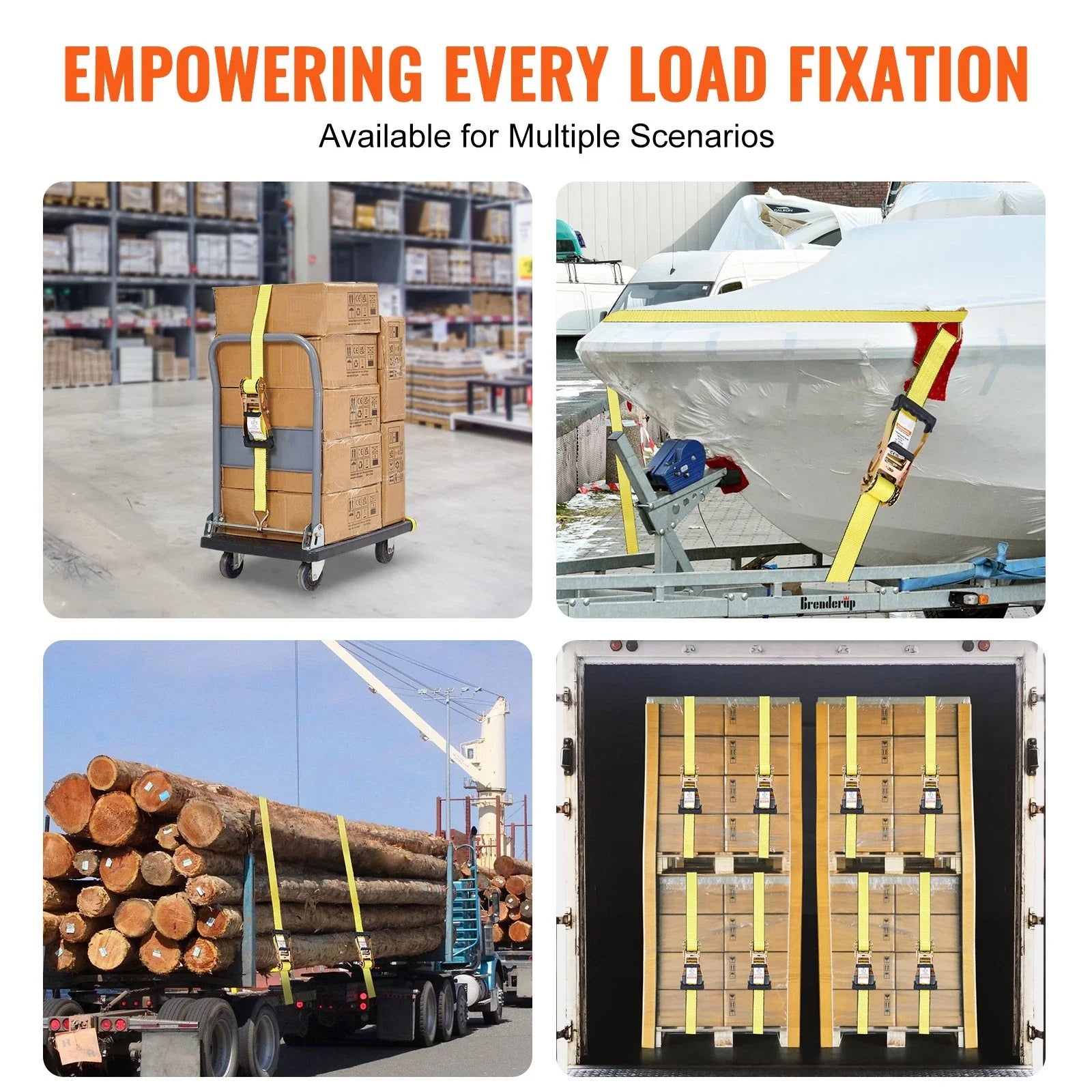 4 Pack Ratchet Tie Down Straps | 5000 lbs, 2" x 15', Heavy Duty Double J Hook