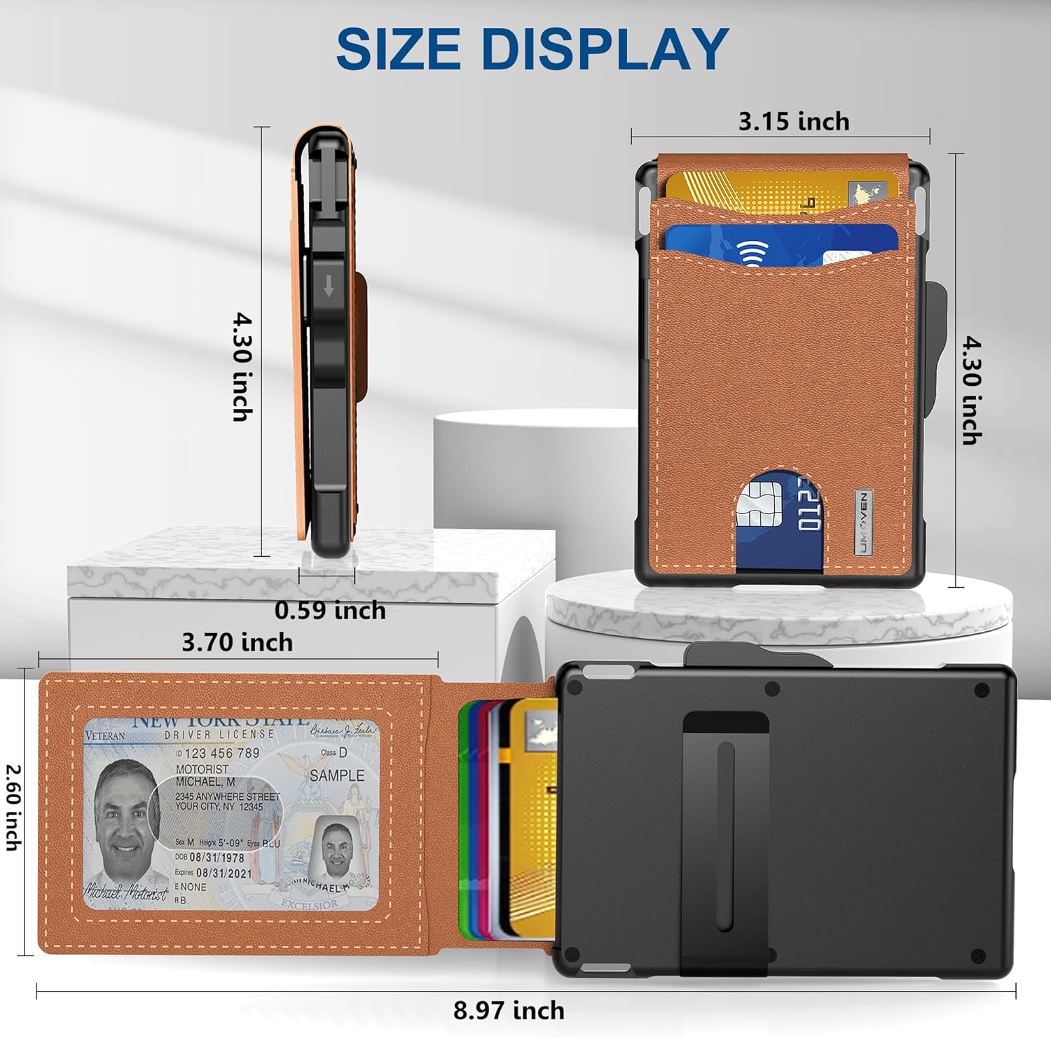 Slim Pop-Up Aluminum Money Clip Wallet – RFID-Blocking Leather Card Holder for Men & Women