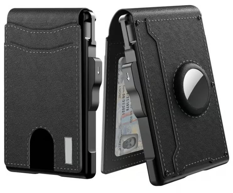 Slim Pop-Up Aluminum Money Clip Wallet – RFID-Blocking Leather Card Holder for Men & Women