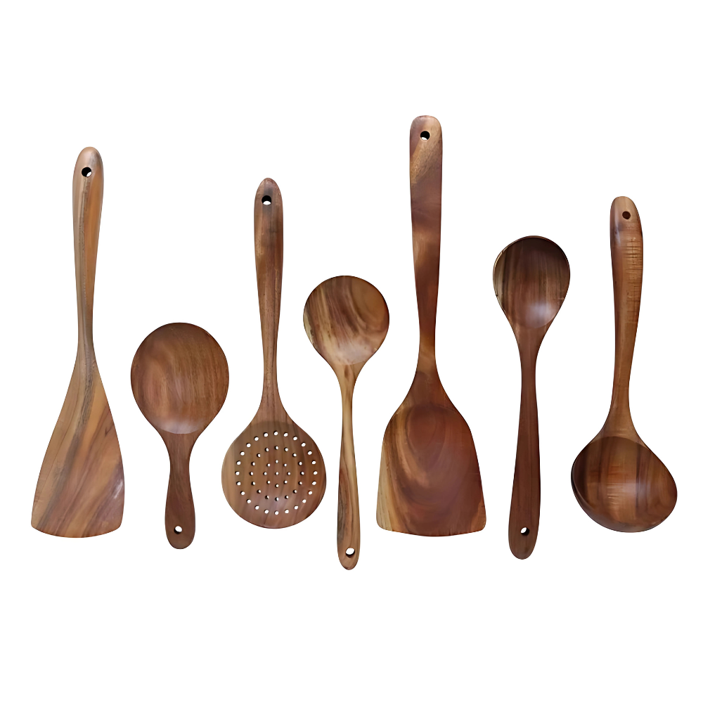 Wooden Kitchen Utensil Set | Natural Cooking Spoons & Spatulas
