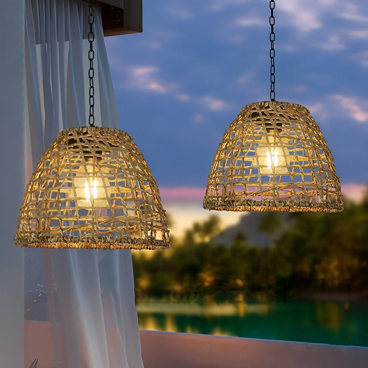 Solar Powered Bell Hanging Lantern and Waterproof Garden Pendant Light