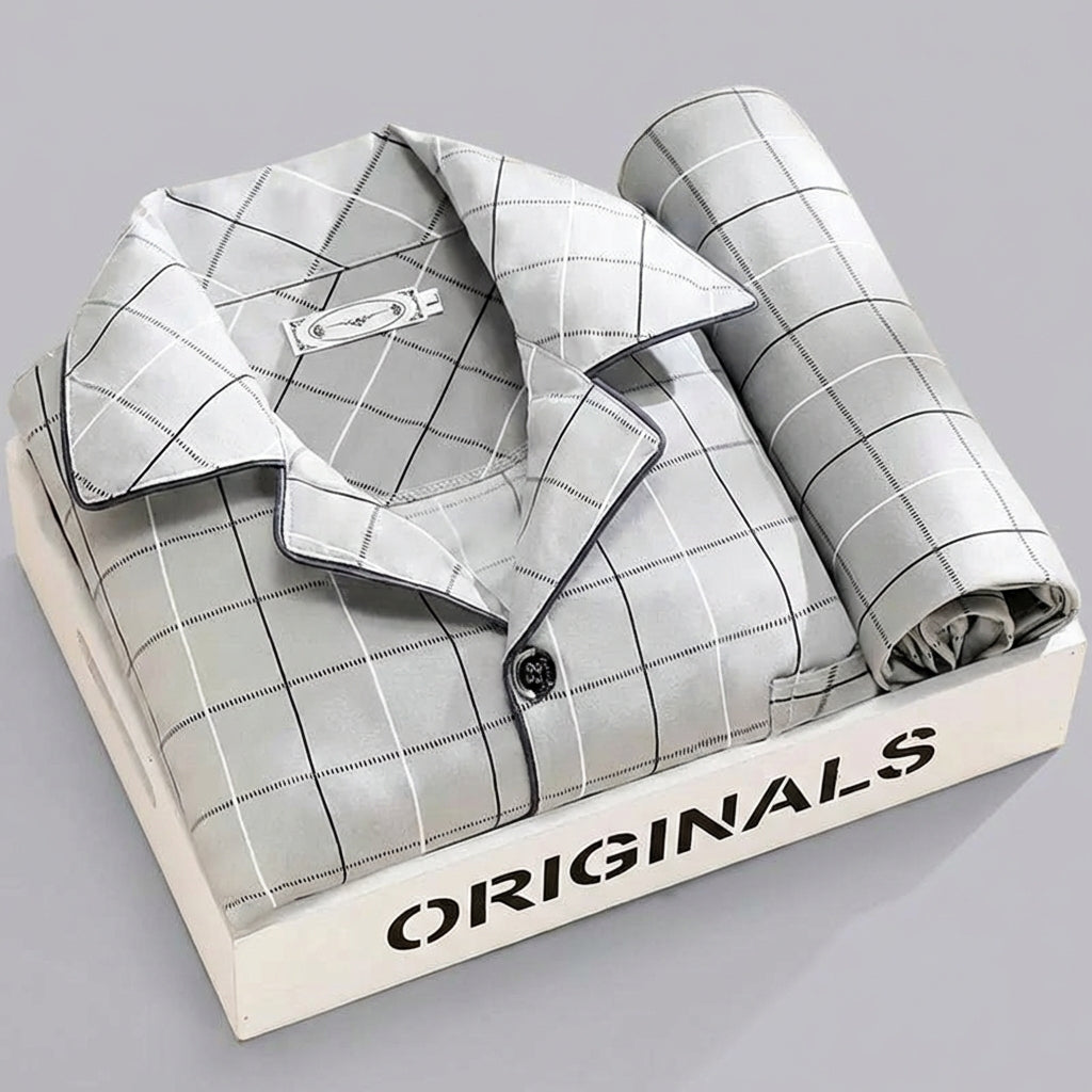 Ultra-Soft Men's Plaid Lounge Set – Breathable Button-Front Pajama Shirt & Pants for Sleep & Relaxation