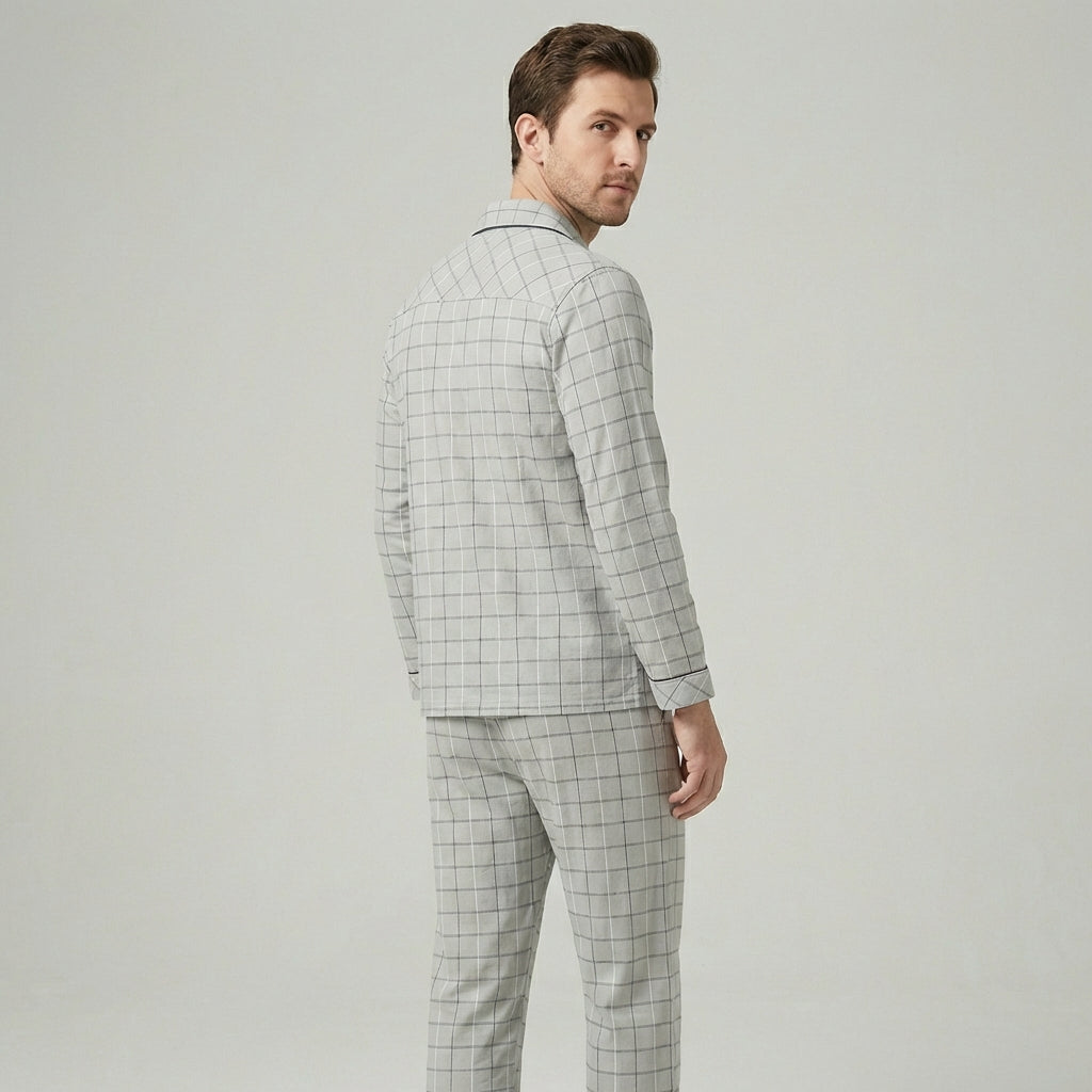 Ultra-Soft Men's Plaid Lounge Set – Breathable Button-Front Pajama Shirt & Pants for Sleep & Relaxation