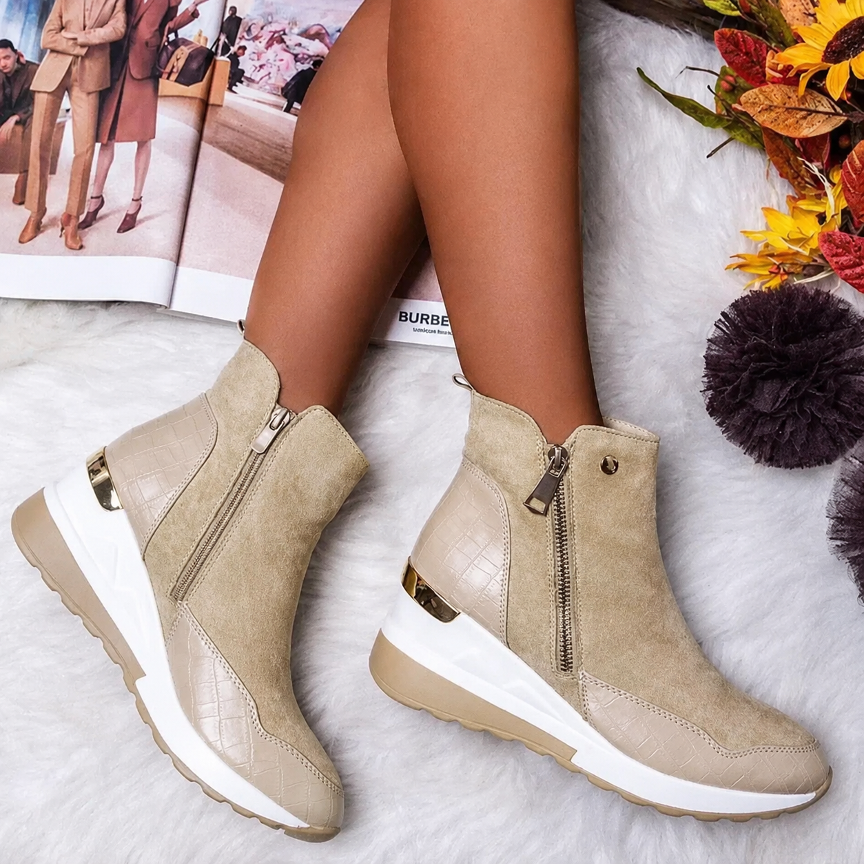 Waterproof Women's Wedge Ankle Boots with Side Zip – Non-Slip All-Weather Comfort for Everyday Wear